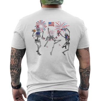 Dancing Skeleton American Usa Flag 4Th Of July Patriotic Patriotic Funny Gifts Mens Back Print T-shirt | Mazezy