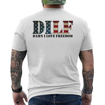 Dilf Damn I Love Freedom Funny Patriotic Usa Flag Mens Back Print T-shirt | Mazezy CA