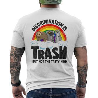 Discrimination Is Trash Gay Pride Raccoon Opossum Ally Lgbt Mens Back Print T-shirt | Mazezy