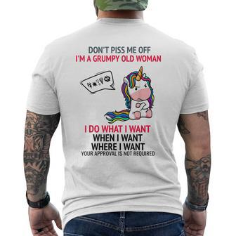 Dont Piss Me Off Im A Grumpy Old Woman Cute Unicorn Men's Back Print T-shirt | Mazezy