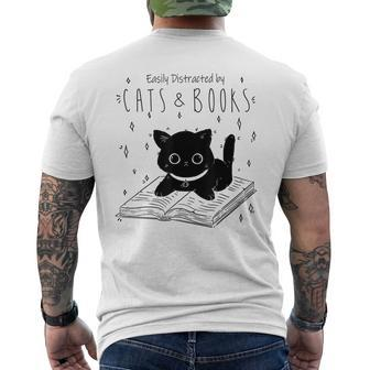 Easily Distracted By Cats And Books Cat & Book Lover Men's T-shirt Back Print - Seseable