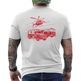 Ems Fire Rescue Truck Helicopter Cute Unique Men's T-shirt Back Print - Monsterry