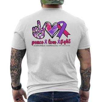 Eosinophilic Esophagitis Awareness Ribbon Peace Love Fight Mens Back Print T-shirt - Seseable