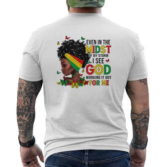 Even In The Midst Of My Storm Afro Black Woman Junenth Mens Back Print T-shirt | Mazezy
