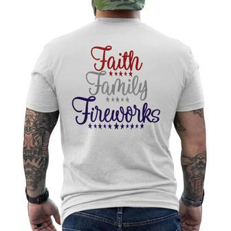 Faith Family Fireworks Usa Flag July 4Th American Women Men Mens Back Print T-shirt | Mazezy