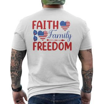 Faith Family Freedom Usa Flag July 4Th American Independence Mens Back Print T-shirt | Mazezy