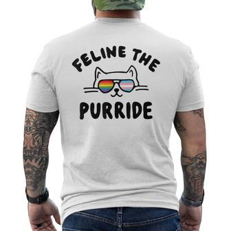 Feline The Purride - Cat Pun Gay Pride Mens Back Print T-shirt | Mazezy