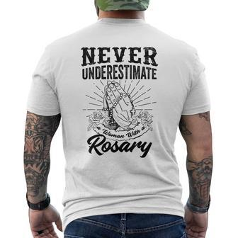 Feminist Catholic Never Underestimate A Woman With A Rosary Mens Back Print T-shirt - Seseable