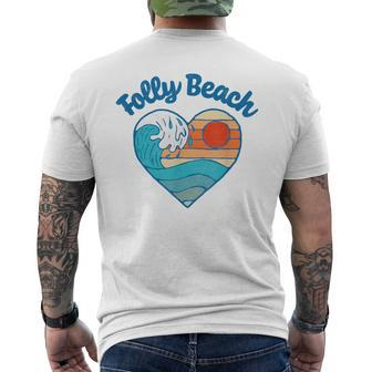Folly Beach Lover Retro Heart Surf & Wave Graphic Men's T-shirt Back Print | Mazezy