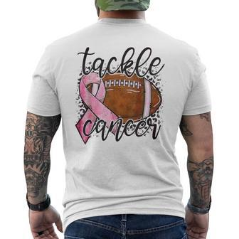 Football Pink Ribbon Tackle Breast Cancer Awareness Men's T-shirt Back Print - Seseable