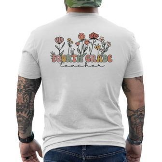 Fourth Grade Teacher Retro Vintage Flower Funny Presents Mens Back Print T-shirt | Mazezy