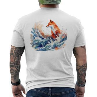 Fox Wave Artwork Animal Art Fox Men's T-shirt Back Print | Mazezy