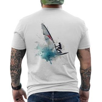 Fun Windsurfing On A Surfboard Riding The Waves Of The Ocean Men's T-shirt Back Print | Mazezy