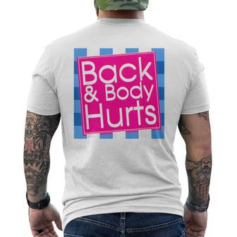 Funny Back Body Hurts Quote Exercise Workout Gym Top Mens Back Print T-shirt | Mazezy