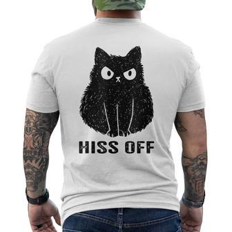 Funny Black Cat Hiss Off Meow Cat Mens Back Print T-shirt | Mazezy