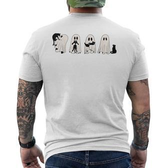 Boo Ghost Holding Black Cat Halloween Spooky Costume Men's T-shirt Back Print - Seseable
