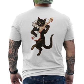 Funny Cat Banjo Music Kitten Mens Back Print T-shirt | Mazezy