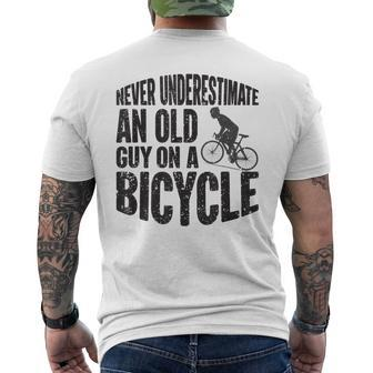 Funny Cycling Never Underestimate An Old Guy On A Bicycle Cycling Funny Gifts Mens Back Print T-shirt | Mazezy