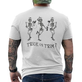 Dancing Skeleton Trick Or Trim Hairstylist Halloween Men's T-shirt Back Print - Monsterry UK