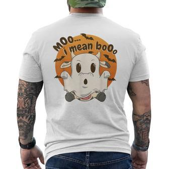 Halloween Ghost Cow Moo I Mean Boo Halloween Men's T-shirt Back Print - Thegiftio UK