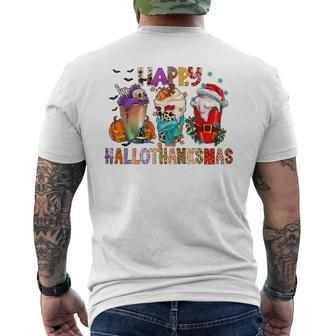 Halloween Thanksgiving Christmas Happy Hallothanksmas Men's T-shirt Back Print - Seseable