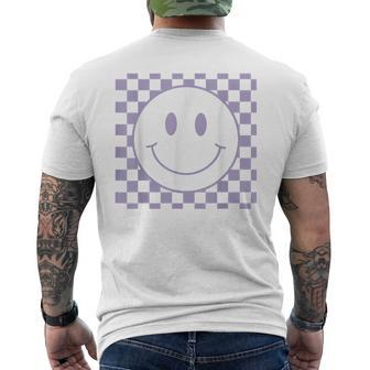 Funny Happy Face Checkered Pattern Smile Face Meme Mens Back Print T-shirt - Thegiftio UK
