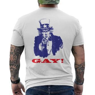 Funny Uncle Sam Griddy Say Gay Lgbt Gay Ally Pride Month Men's Crewneck Short Sleeve Back Print T-shirt - Monsterry CA