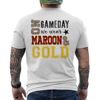 On Gameday Football We Wear Maroon And Gold Leopard Print Men's T-shirt Back Print - Seseable