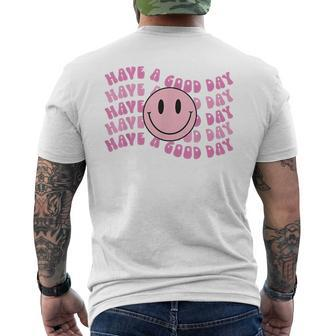 Have A Good Day Pink Smile Face Preppy Aesthetic Trendy Men's T-shirt Back Print - Seseable