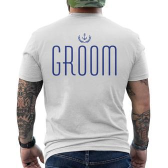 Groom Nautical With Anchor Navy Blue Mens Back Print T-shirt | Mazezy