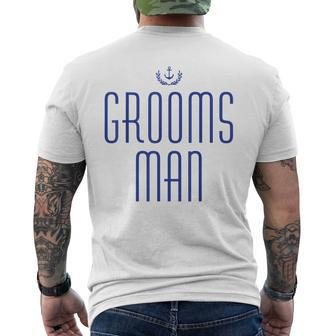 Groomsman Nautical With Anchor Navy Blue Mens Back Print T-shirt | Mazezy