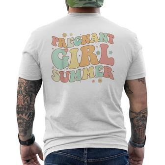 Groovy Pregnancy Reveal Pregnant Girl Summer Baby Shower Mens Back Print T-shirt - Monsterry