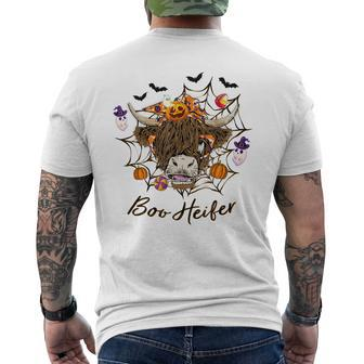 Halloween Boo Heifer Highland Cow Pumpkin Spooky Heifer Halloween Men's T-shirt Back Print | Mazezy