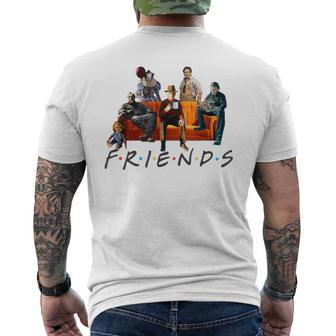Halloween Friends Crew Gathering On A Spooky Orange Couch Men's T-shirt Back Print - Seseable