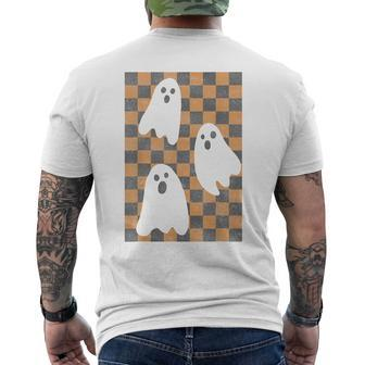 Halloween Ghosts Spooky Season Checker Board Distressed Men's T-shirt Back Print - Monsterry DE