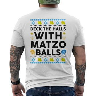 Hanukkah Deck Hall With Matzo Ball Ugly Sweater Jewish Men's T-shirt Back Print - Thegiftio UK