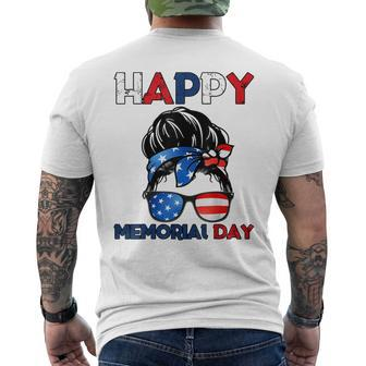 Happy Memorial Day 4Th Of July Messy Bun American Flag Men's Crewneck Short Sleeve Back Print T-shirt