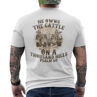 He Owns The Cattle On A Thousand Hills Psalm 50 Vintage Mens Back Print T-shirt | Mazezy