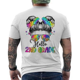 Hello 2Nd Grade Messy Hair Bun Girl Back To School First Day Mens Back Print T-shirt | Mazezy