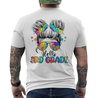 Hello 3Rd Grade Messy Hair Bun Girl Back To School First Day 3Rd Grade Funny Gifts Mens Back Print T-shirt | Mazezy