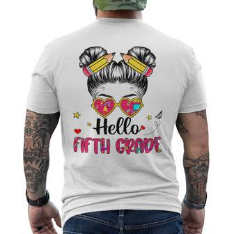 Hello Fifth Grade Messy Bun Back To School First Day Girl Mens Back Print T-shirt | Mazezy