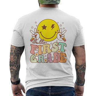 Hello First Grade Hippie Smile Face 1St Grade Back To School Mens Back Print T-shirt - Seseable
