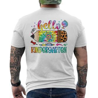 Hello Kindergarten Leopard Pencil Tie Dye Back To School Men's T-shirt Back Print - Seseable