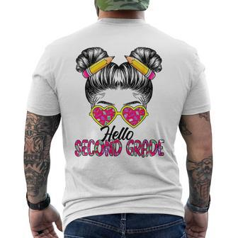 Hello Second Grade Messy Bun Back To School First Day Girl Mens Back Print T-shirt | Mazezy