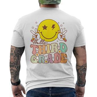 Hello Third Grade Hippie Smile Face 3Rd Grade Back To School 3Rd Grade Funny Gifts Mens Back Print T-shirt | Mazezy