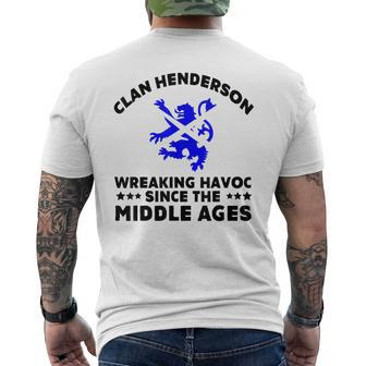 Henderson Scottish Kilt Family Clan Scotland Name Mens Back Print T-shirt | Mazezy