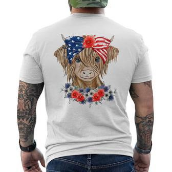 Highland Cow 4Th Of July American Flag Independence Day Mens Back Print T-shirt | Mazezy