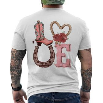 Howdy Love Pink Cowgirl Boots Western Rodeo Cowgirl Gift Rodeo Funny Gifts Mens Back Print T-shirt | Mazezy