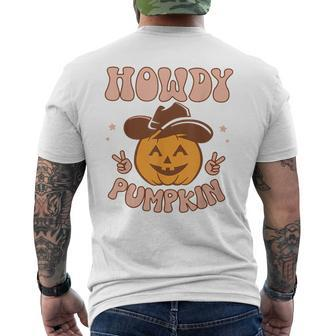 Howdy Pumpkin Vintage Fall Autumn Western Halloween Pumpkin Funny Gifts Mens Back Print T-shirt | Mazezy