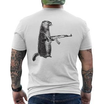 Hunting Woodchuck Ak-47 Gun Groundhog Men's T-shirt Back Print | Mazezy